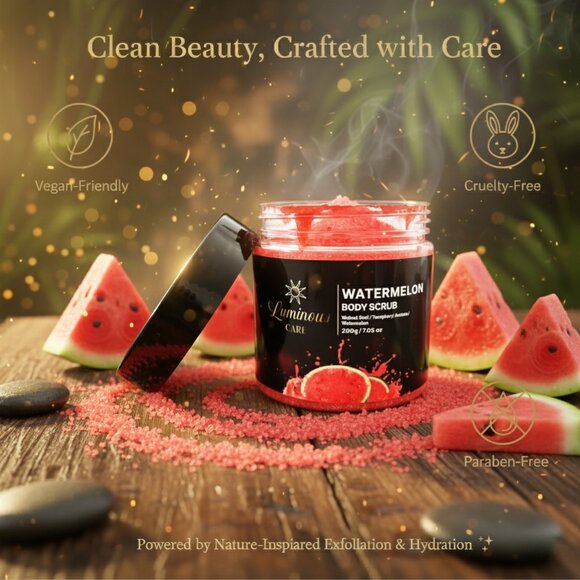 Luminous Care Watermelon Body Scrub | Sea Salt + Walnut Shell Exfoliating 200g - Picture 10 of 10